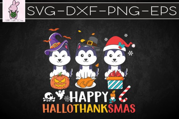 Husky Dog Happy Hallothanksmas Graphics for Crafts