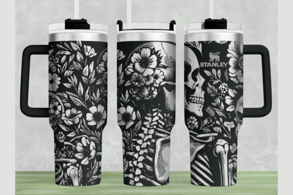 Skull Flowers Stanley 40oz Laser Wrap: Graphics for Bold Tumbler Wraps